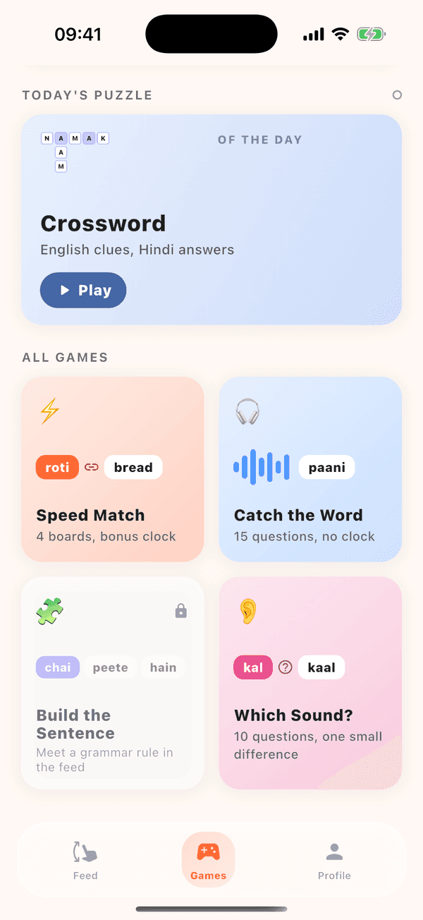 The Games tab: today's puzzle and all games